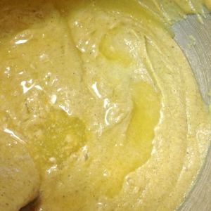 Adding in the second half of the orange juice.